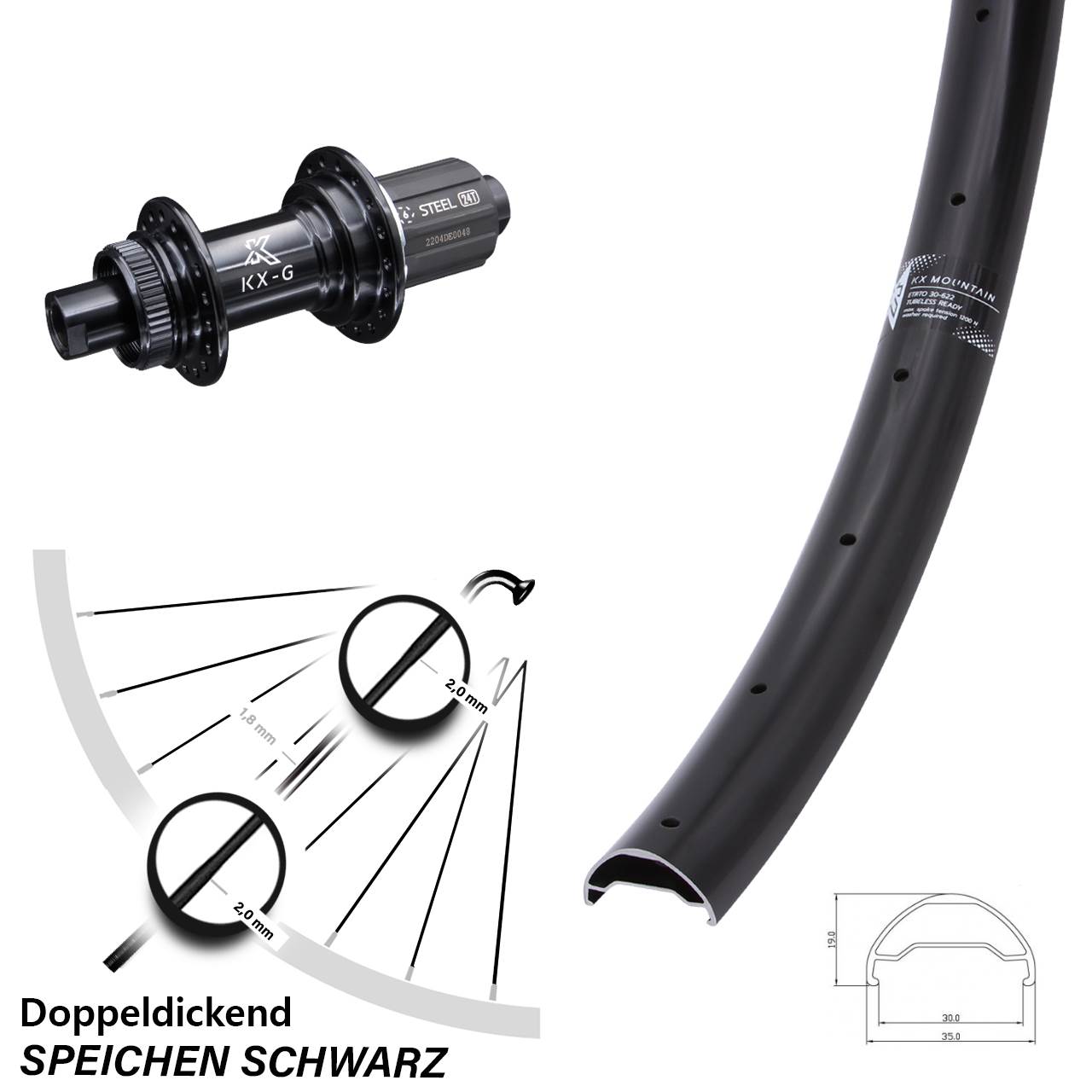 29 Zoll Hinterrad Mountain KX-GS 8-12 fach 12x142