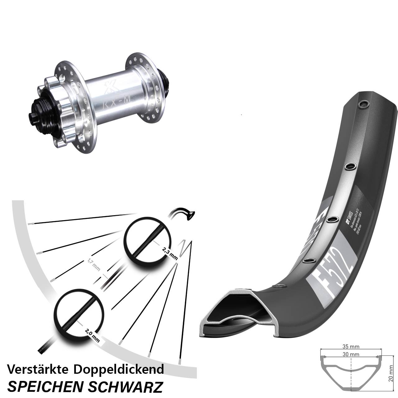 DT Swiss F 572 KX-M 29 Zoll Disc Vorderrad für Schnellspanner silbern