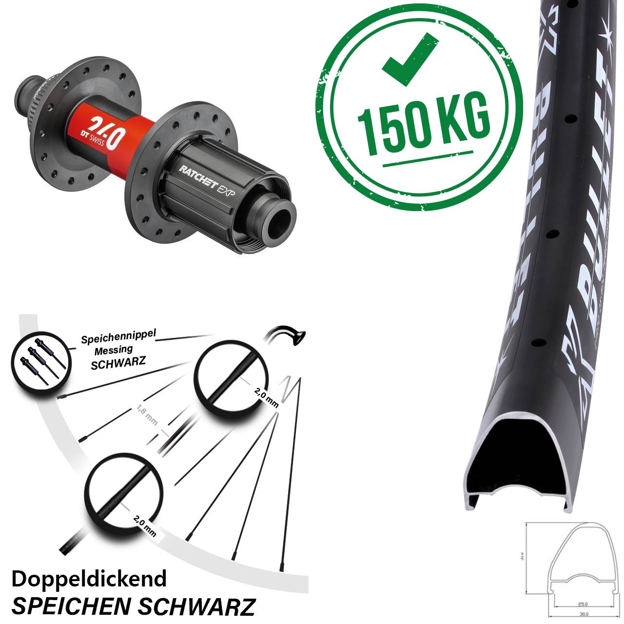 28 Zoll KX Bullet DT Swiss 240 Hinterrad 11-12 fach 12x142 Centerlock