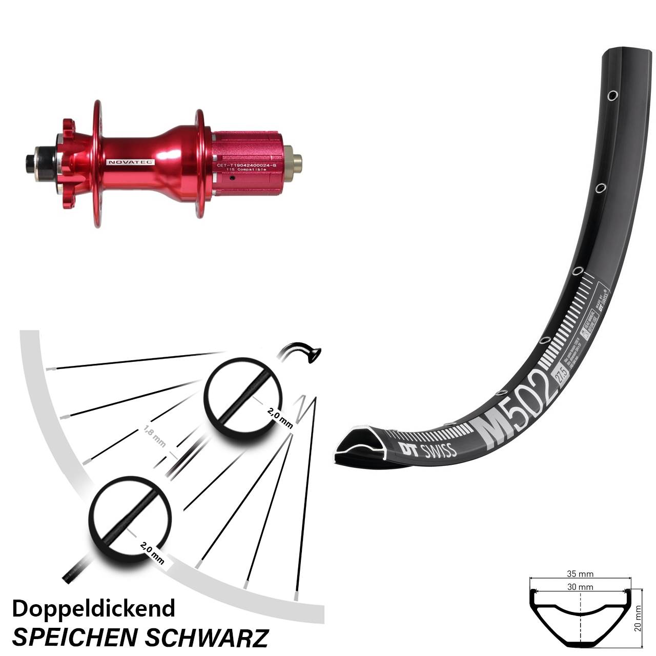 DT Swiss M502 Novatec D792SB 29 Zoll Disc Laufrad QR 8-12 fach HG