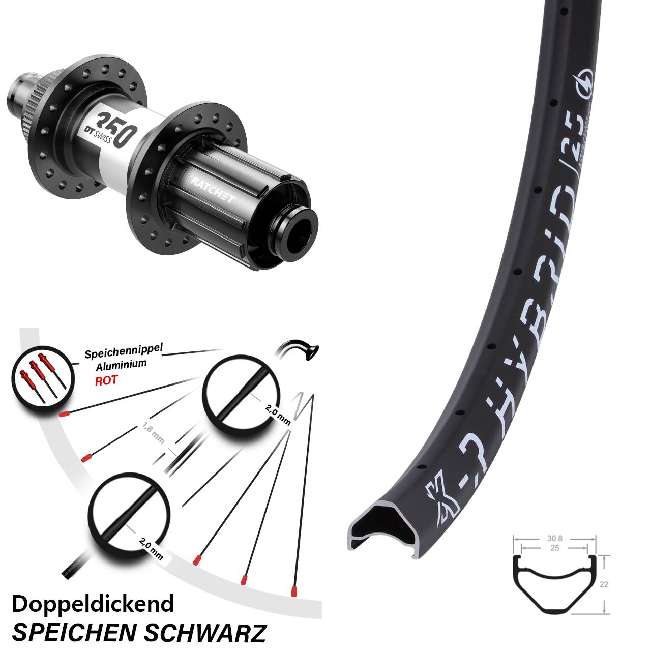 DT Swiss 350 KX Hybrid 25 Hinterrad 28-29 Zoll Centerlock 12x142 mm HG 8-11 fach