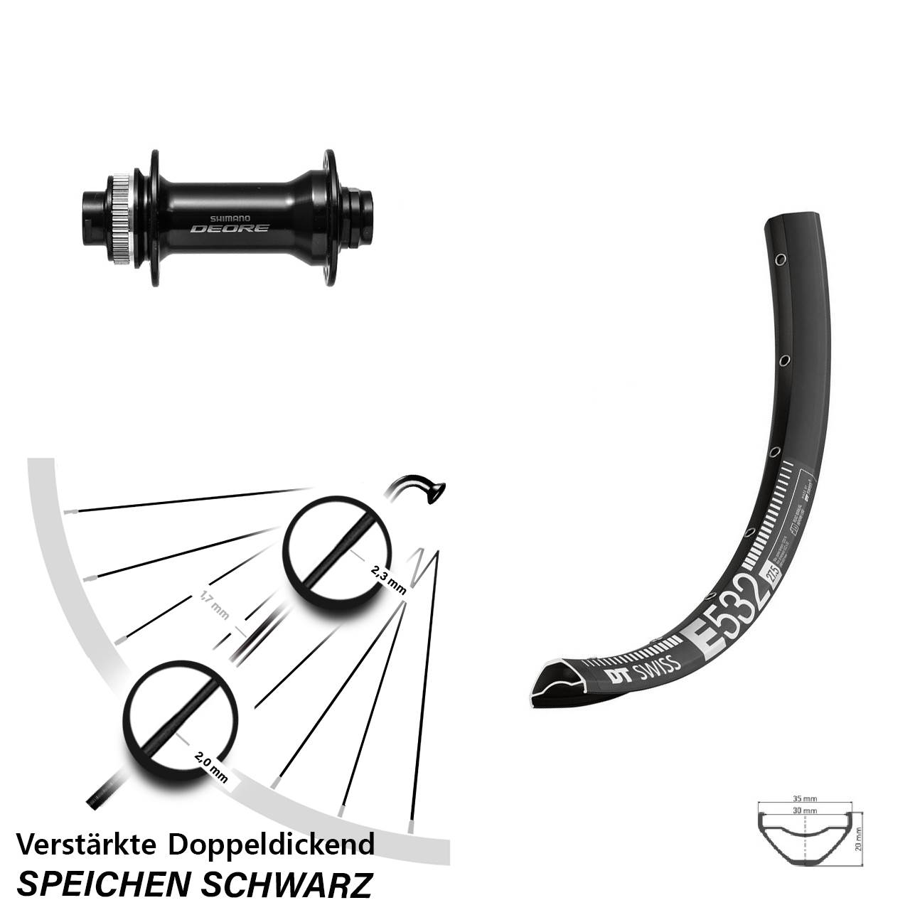 Disc Laufrad 27,5 Zoll DT Swiss E532 Shimano Deore HB-M6010 15x110 Boost