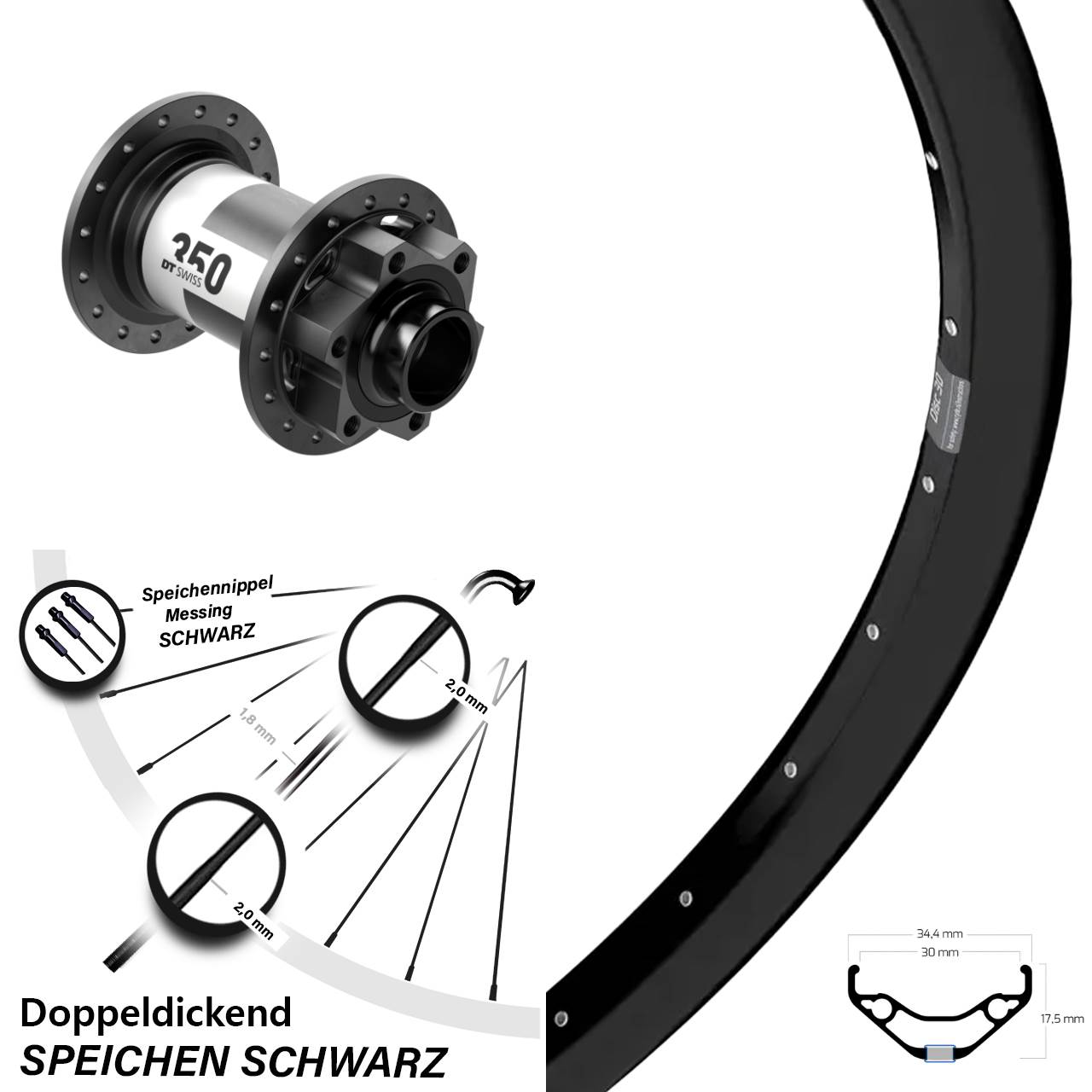29 Zoll Ryde Disc 30 DT Swiss 350 Vorderrad 20x110 Boost