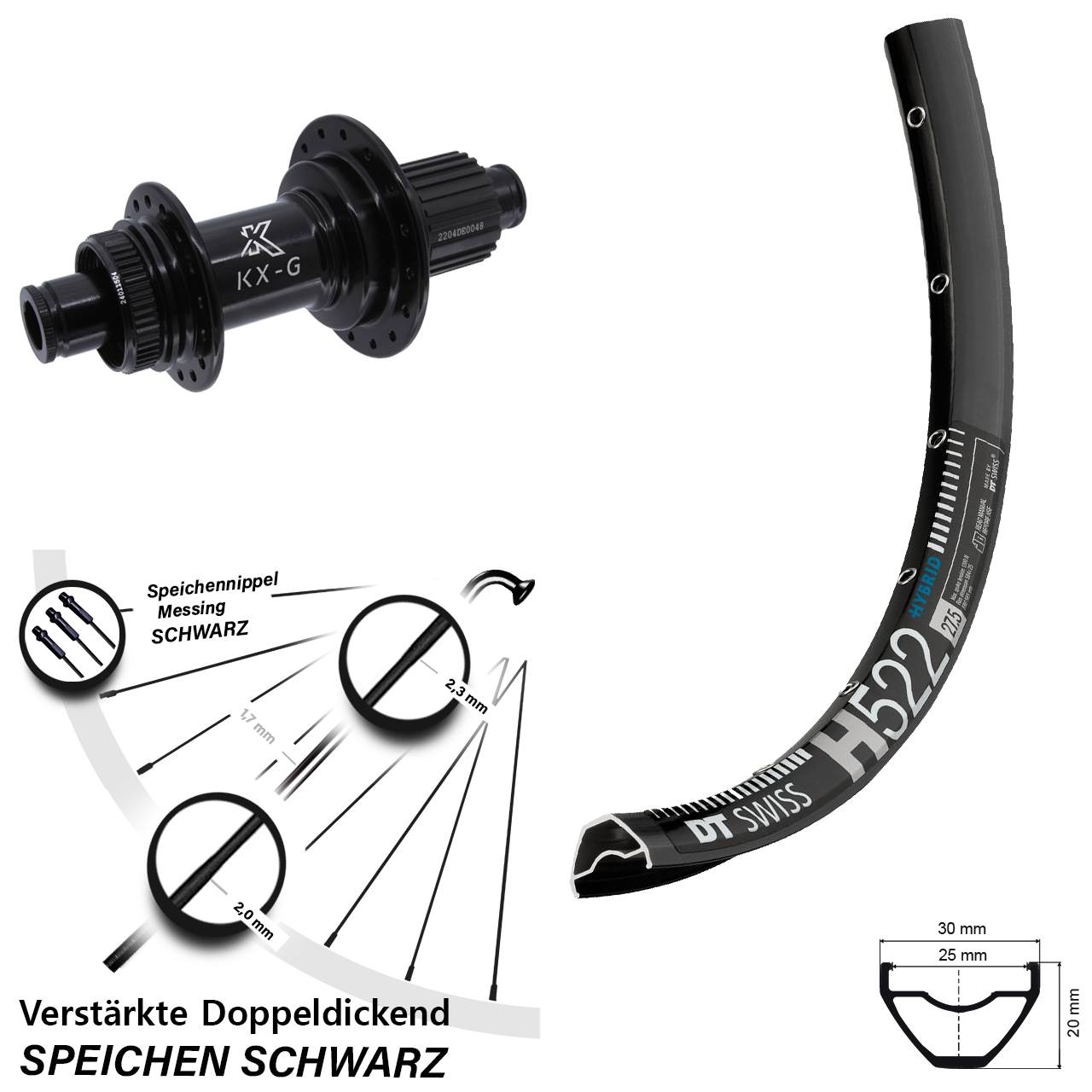 29 Zoll DT Swiss H 522 KX-GS verstärkt Disc Hinterrad 12x142 Micro Spline