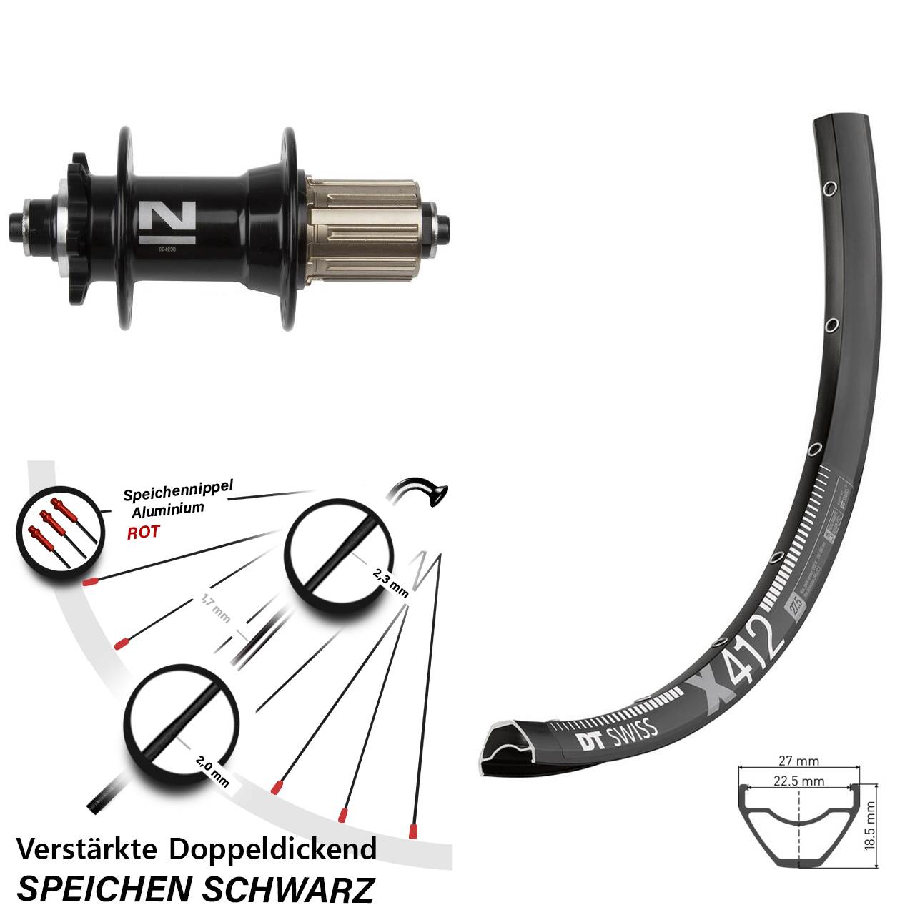 29 Zoll Hinterrad 6-Loch für Schnellspanner DT Swiss X412 Novatec D042 8-11 fach HG