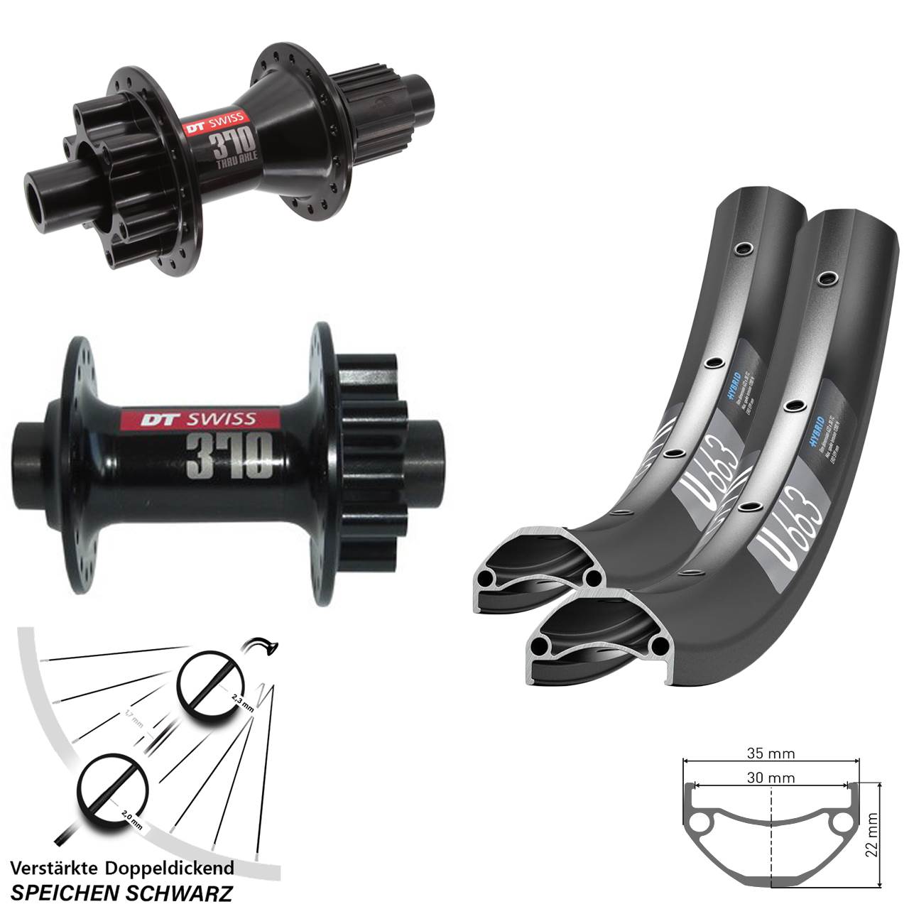 6-Loch Laufradsatz 29 Zoll DT Swiss U663 370 Hybrid Micro Spline 15x100 12x142
