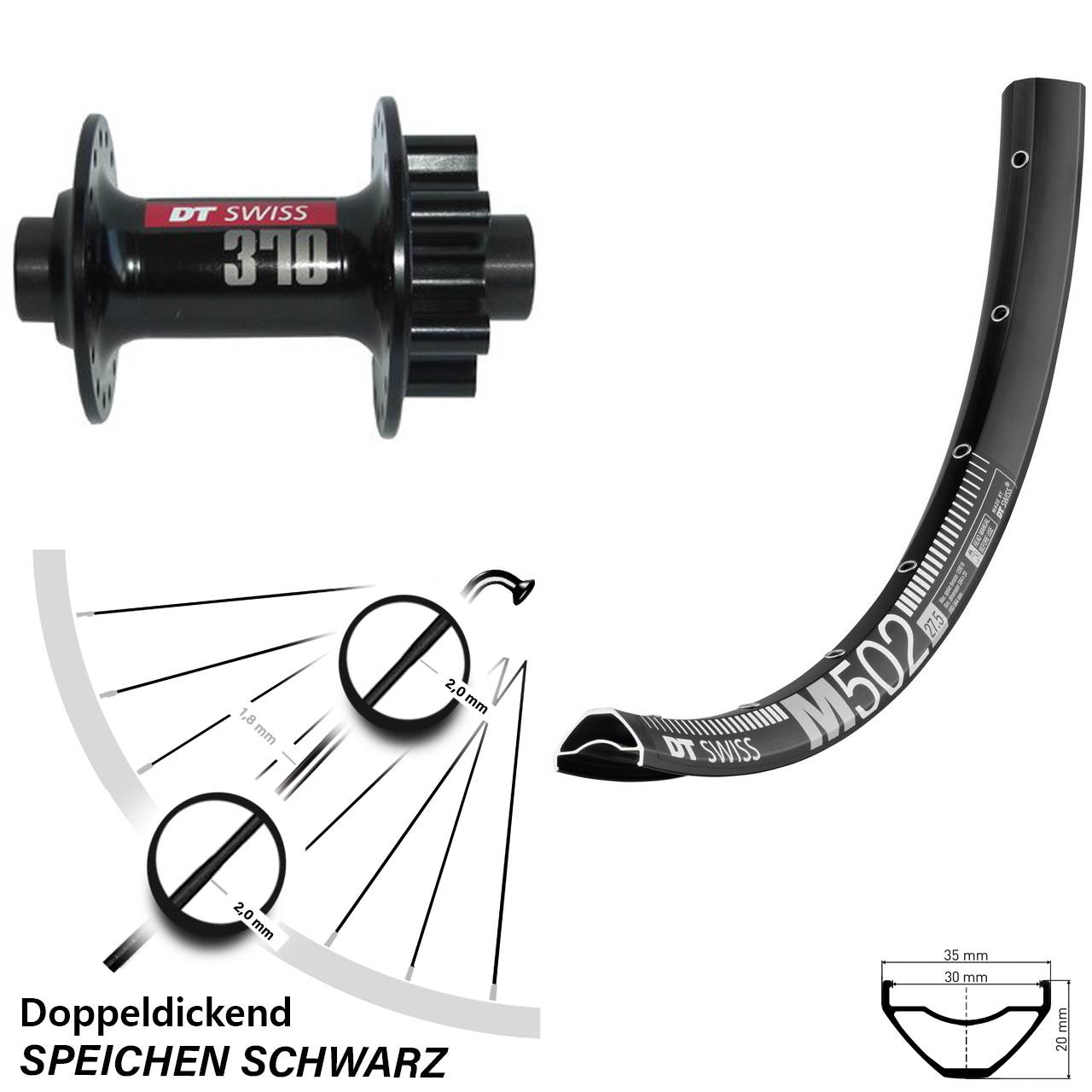 Vorderrad 29 Zoll DT Swiss M 502 15x100 und 370 6-Loch