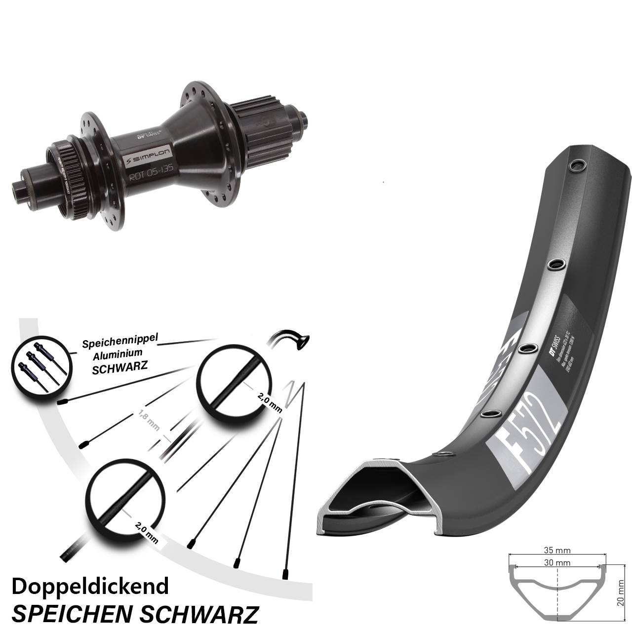 27,5 Zoll Hinterrad DT Swiss F 572-370 Hybrid Centerlock Micro Spline QR