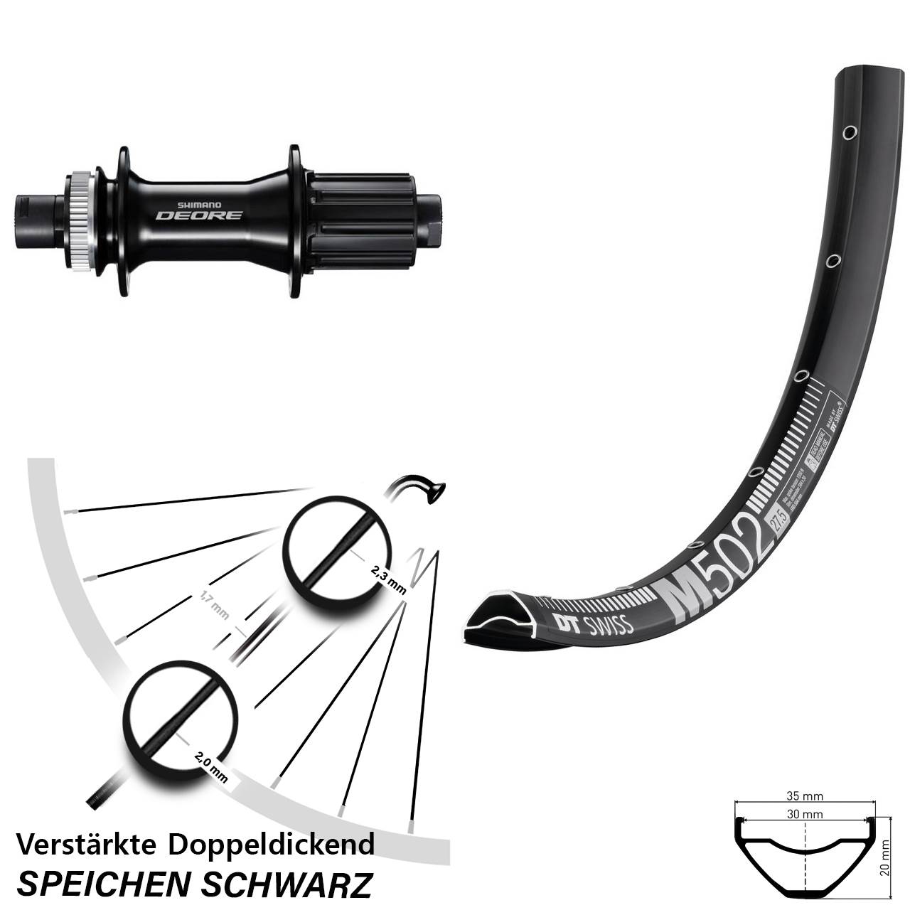 DT Swiss M502 Shimano Deore 27,5 Zoll Disc Laufrad 12x148 8-11 fach