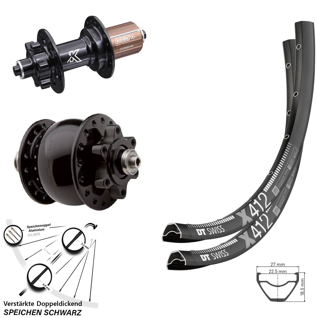 DT Swiss X412 KX-M SON 28 6-Loch 29 Zoll Laufradsatz QR 8-12 fach HG