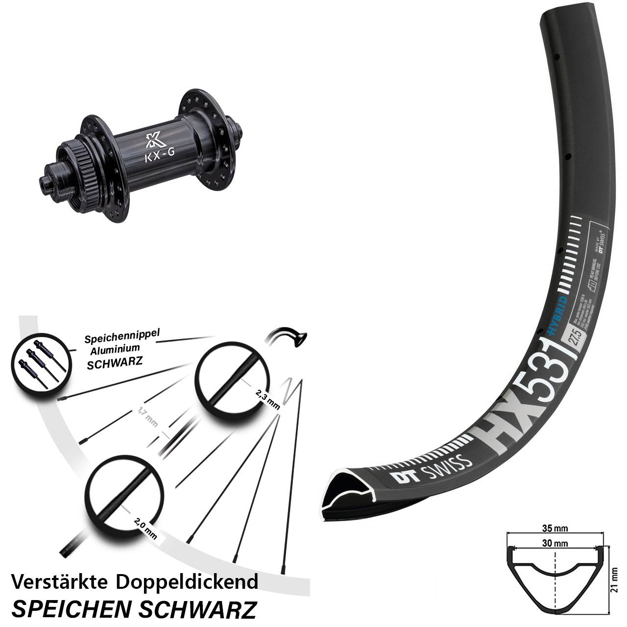 Vorderrad Centerlock 29 Zoll DT Swiss HX 531 KX-G QR