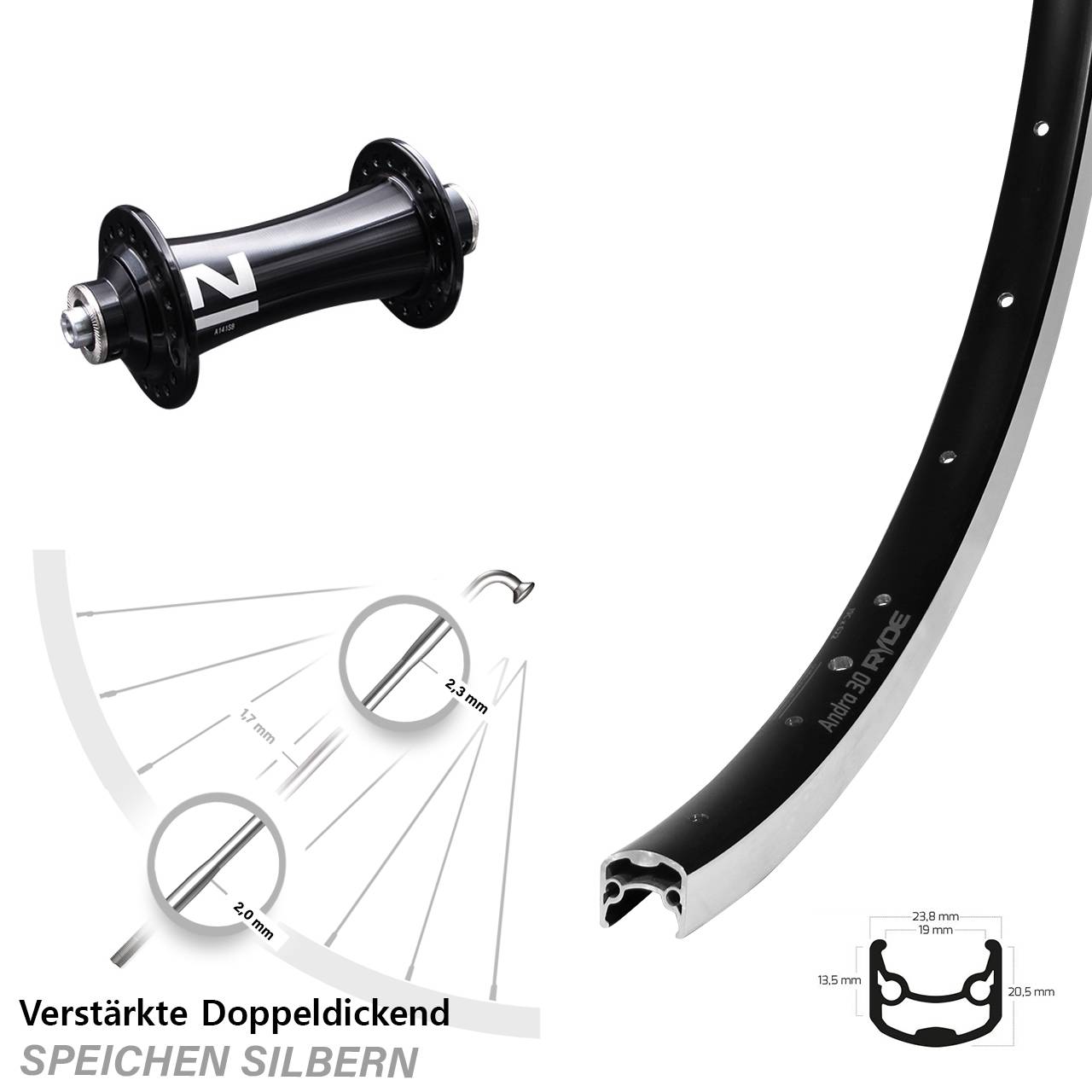 Vorderrad für Schnellspanner 28 Zoll Ryde Andra 30 Novatec A141 SB schwarz