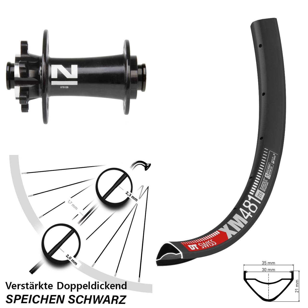 DT Swiss XM481 Novatec D791 27,5 Zoll 6-Loch Vorderrad 12x100