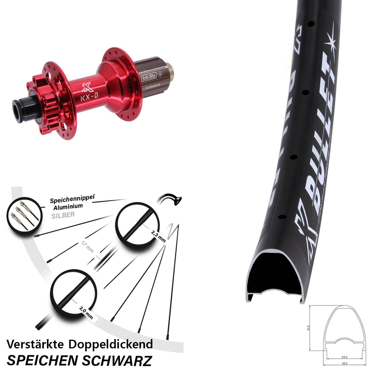 Disc Hinterrad 12x148 28 Zoll KX-Bullet rot 8-12 fach HG