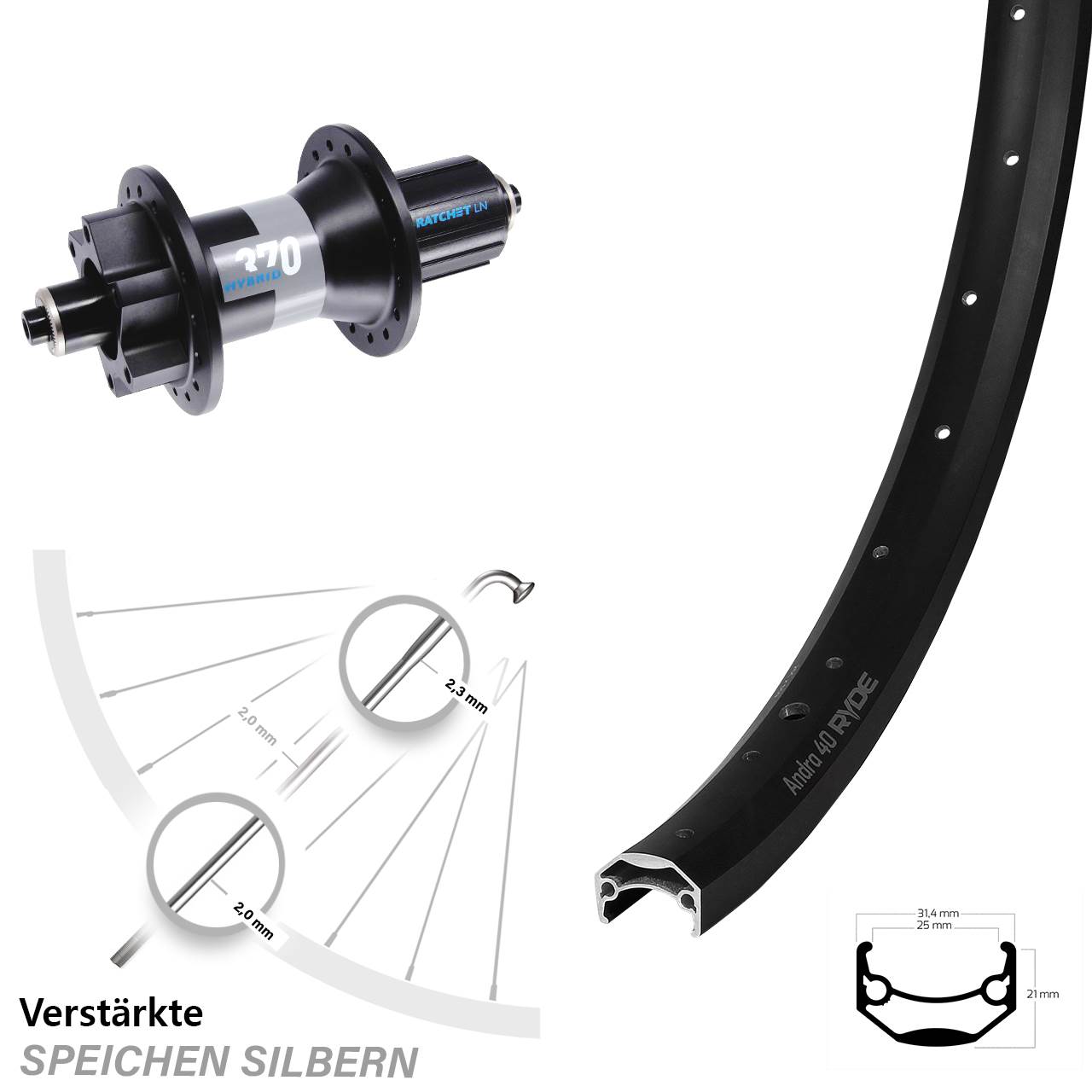 Boost Disc Hinterrad QR 27,5 Zoll Ryde Andra 40 DT Swiss 370 Hybrid 8-11 fach HG