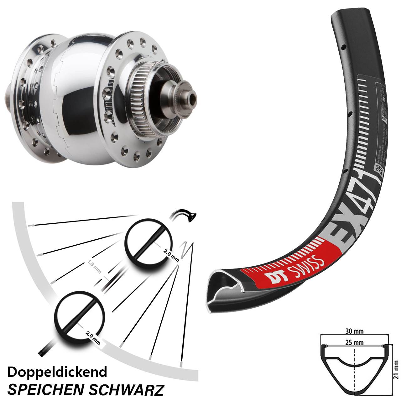 SON delux DT Swiss EX 471 26 Zoll Nabendynamovorderrad Centerlock für Schnellspanner