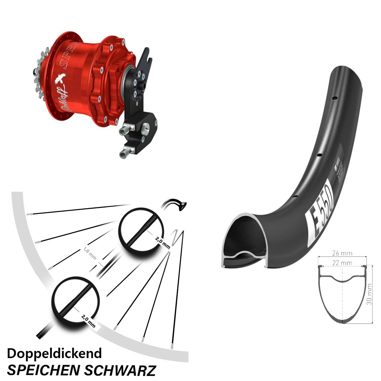 28 Zoll DT Swiss E550 Rohloff Speedhub CC DB OEM2 Tandem rot