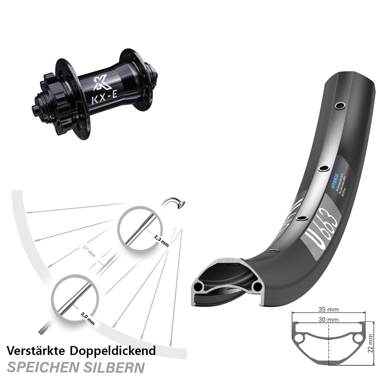 DT Swiss U663 KX-E 4-fach gelagert 6-Loch 29 Zoll Vorderrad QR