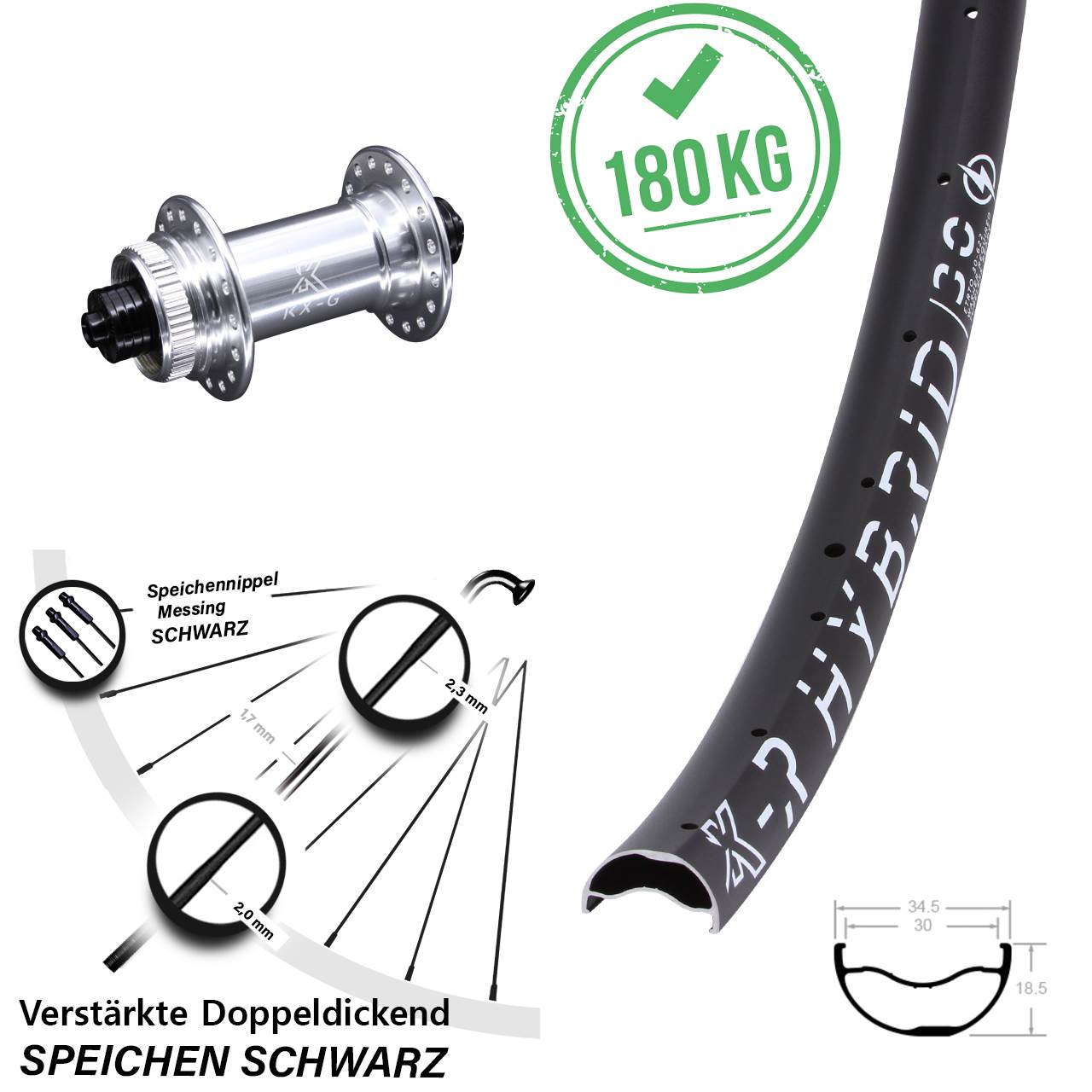 29 Zoll KXR-G Hybrid 30 Disc Vorderrad QR