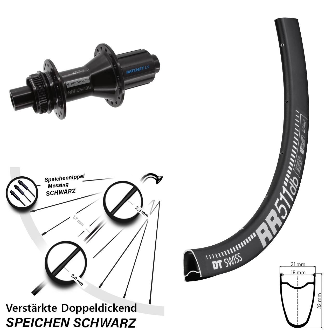 DT Swiss RR 511-370 Hybrid 28 Zoll Disc Laufrad 12x142 8-11 fach