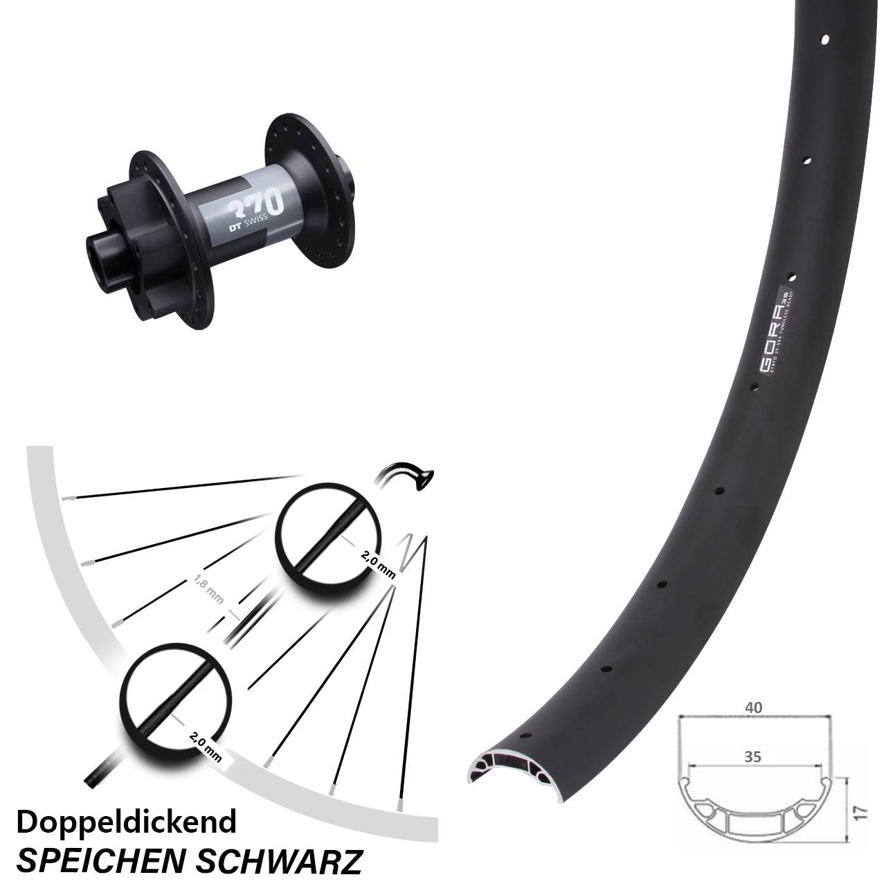 Disc Laufrad 27,5 Zoll Gora 35 DT Swiss 370 15x100