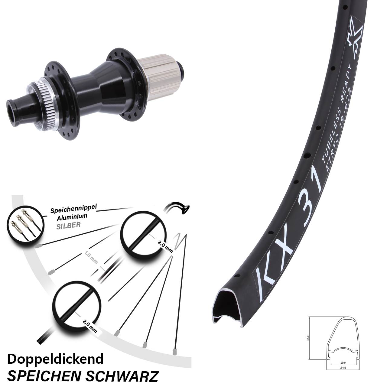 KX 31 Offset Novatec CL142 28 Zoll Disc Hinterrad 12x142 8-12 fach HG