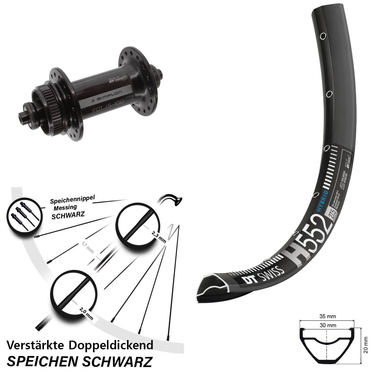 DT Swiss H552-370 29 Zoll Disc Vorderrad für Schnellspanner
