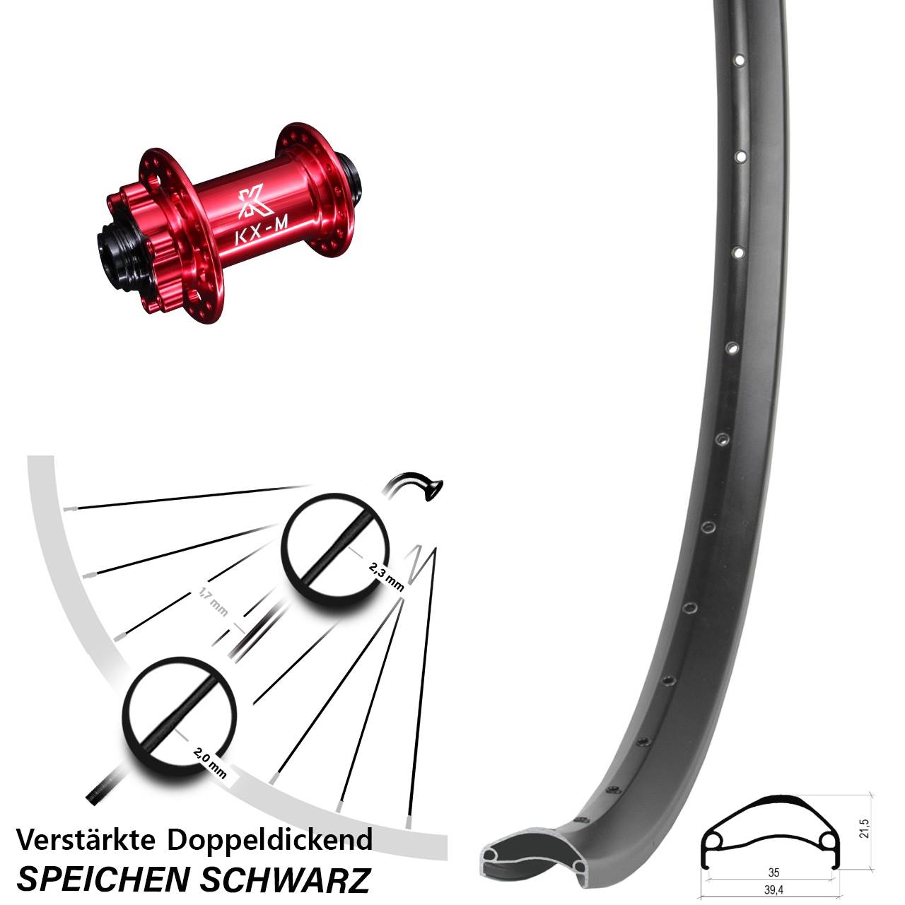 Vorderrad 6-Loch 15x100 29 Zoll Ambrosio E35 KX-M rot