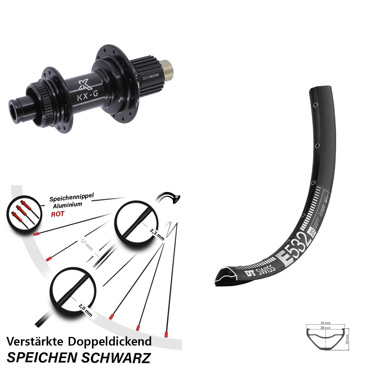 DT Swiss E532 KX-G 27,5 Zoll Hinterrad Centerlock 12x142 Shimano Micro Spline