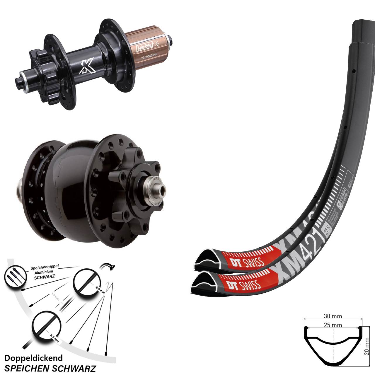 Laufradsatz 29 Zoll DT Swiss XM 421 Nabe 6-loch KX-M Schnellspanner SON 28 schwarz
