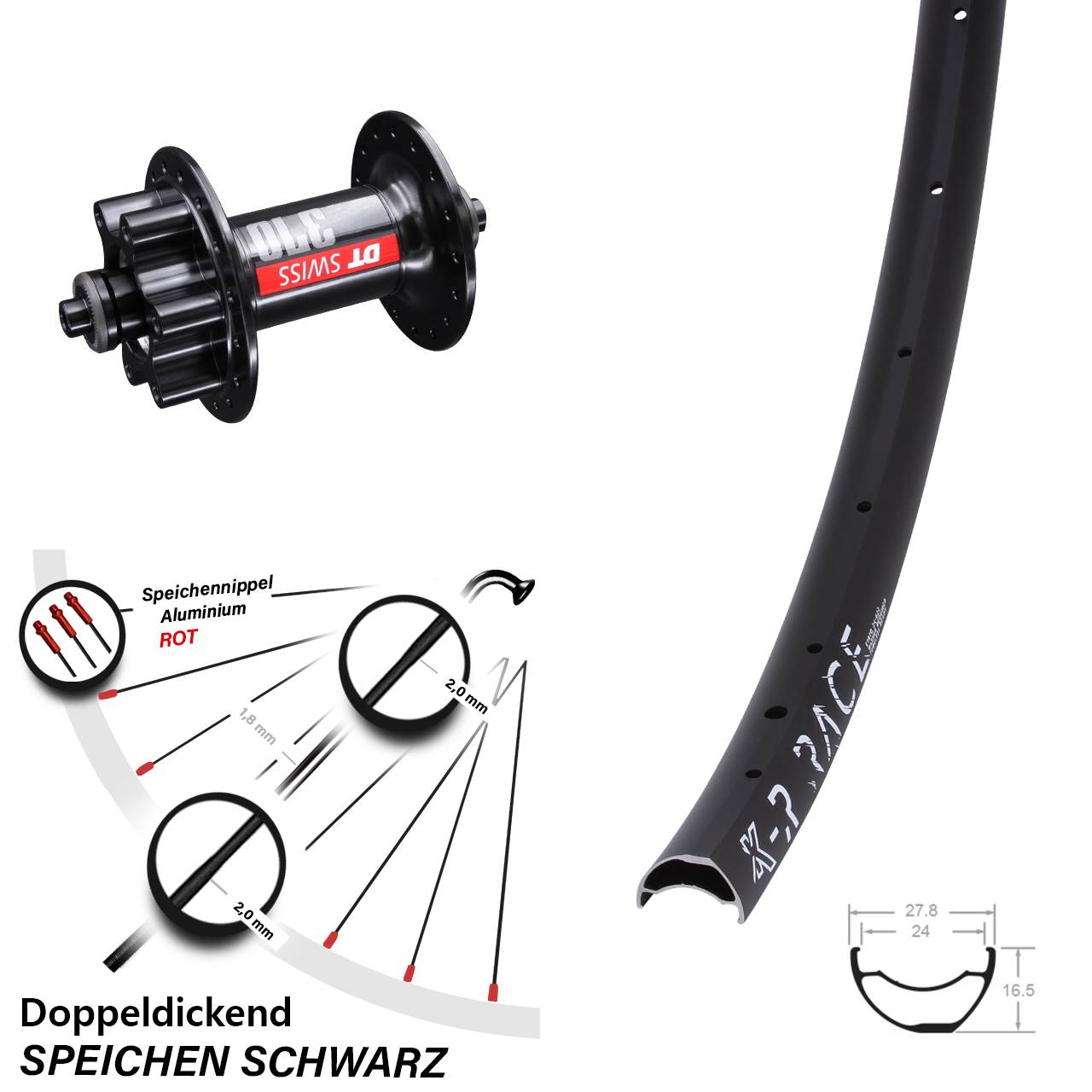 Disc Laufrad für Schnellspanner 28-29 Zoll KX-R Race DT Swiss 370