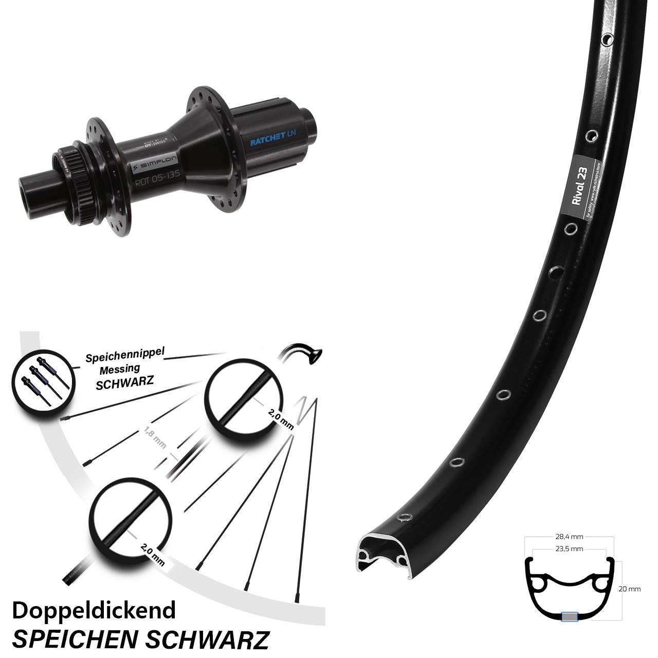 Ryde Rival 23 DT Swiss 370 Hybrid 27,5 Zoll Centerlock Hinterrad 12x142 8-11 fach