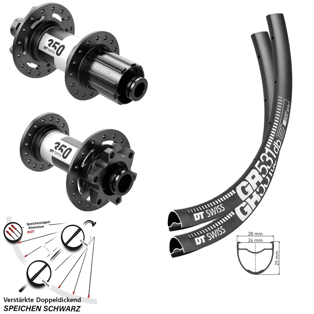 28 Zoll DT Swiss GR 531 350 Laufradsatz 6-Loch 15x110 12x148 8-11 fach HG