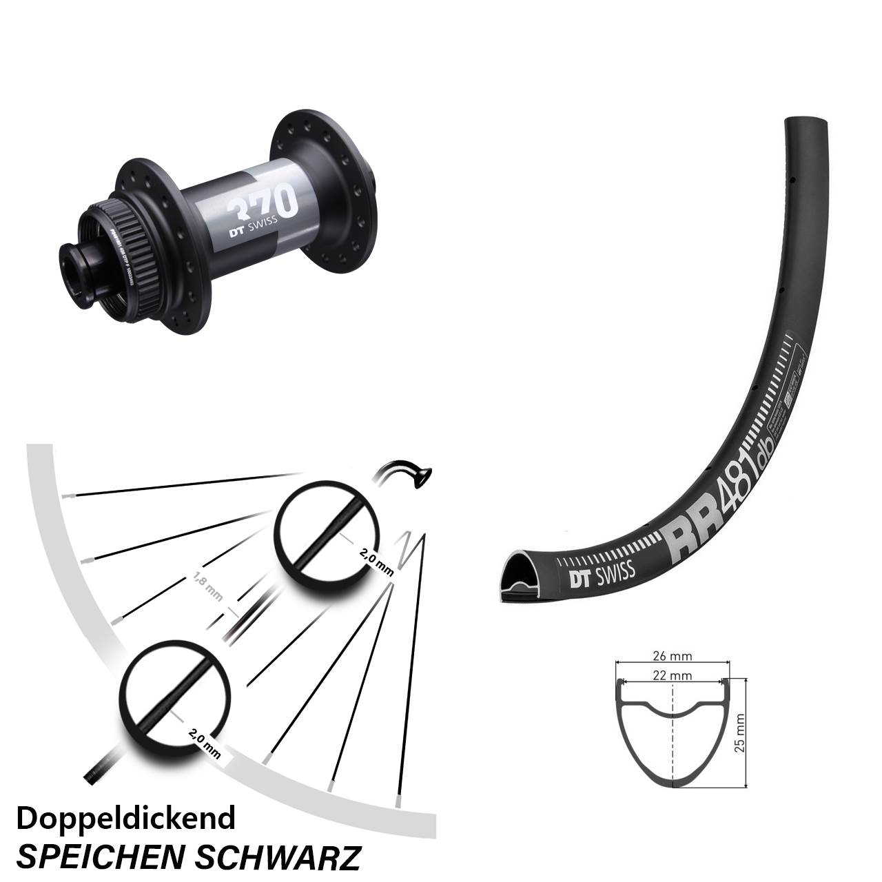 DT Swiss RR 481 DB Vorderrad 28 Zoll 370 Centerlock 12x100 mm