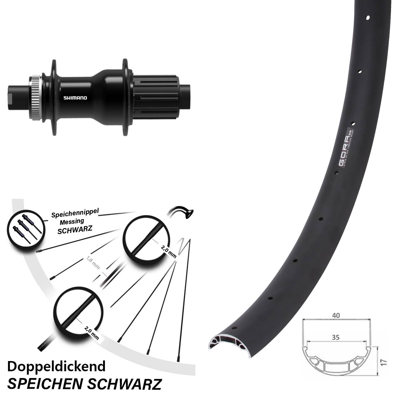 Gora 35 Shimano FH-TC500-B 27,5 Zoll Disc Hinterrad 12x148 8-11 fach