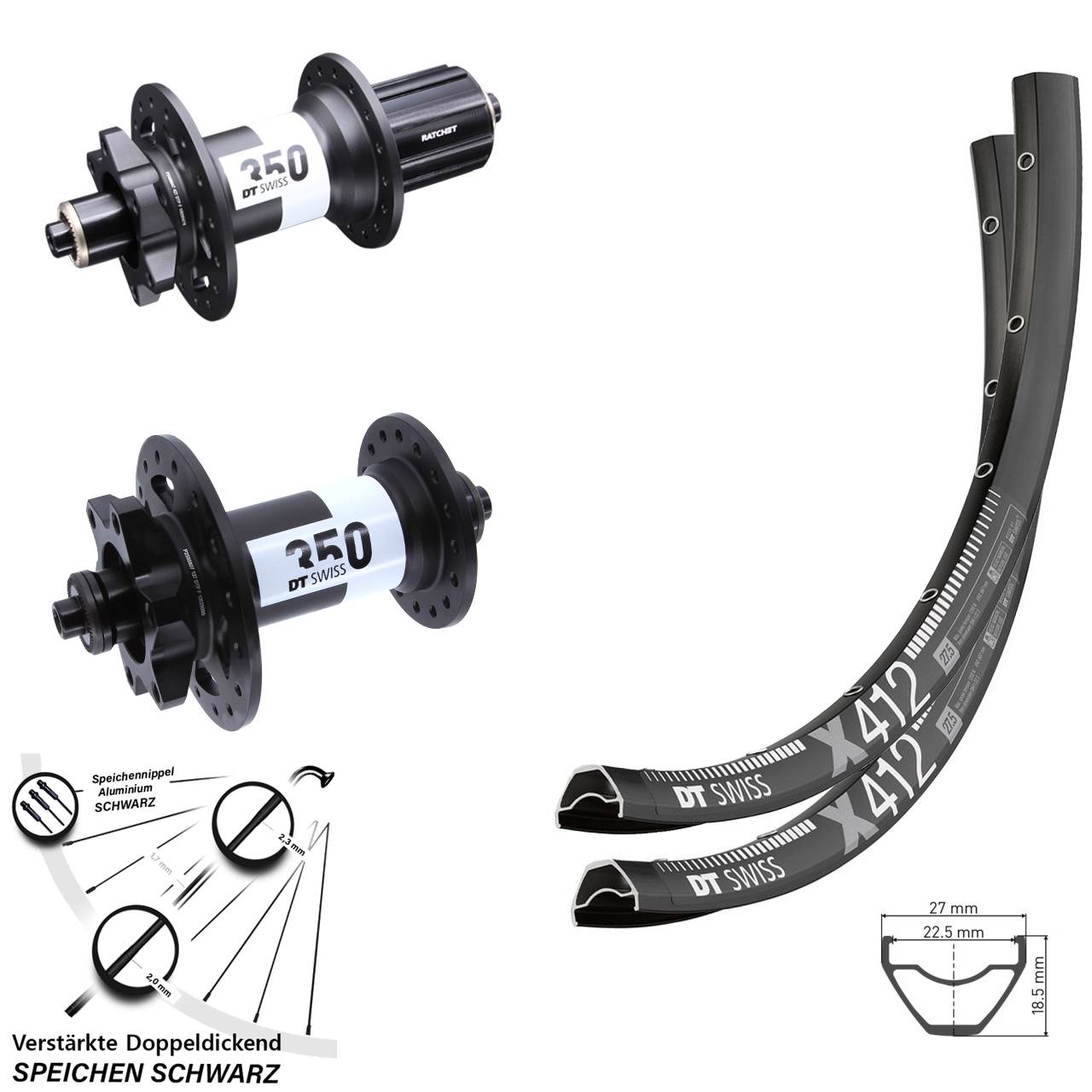 6-Loch 29 Zoll Laufradsatz für Schnellspanner DT Swiss X 412-350 Ratchet 36 8-11 fach HG