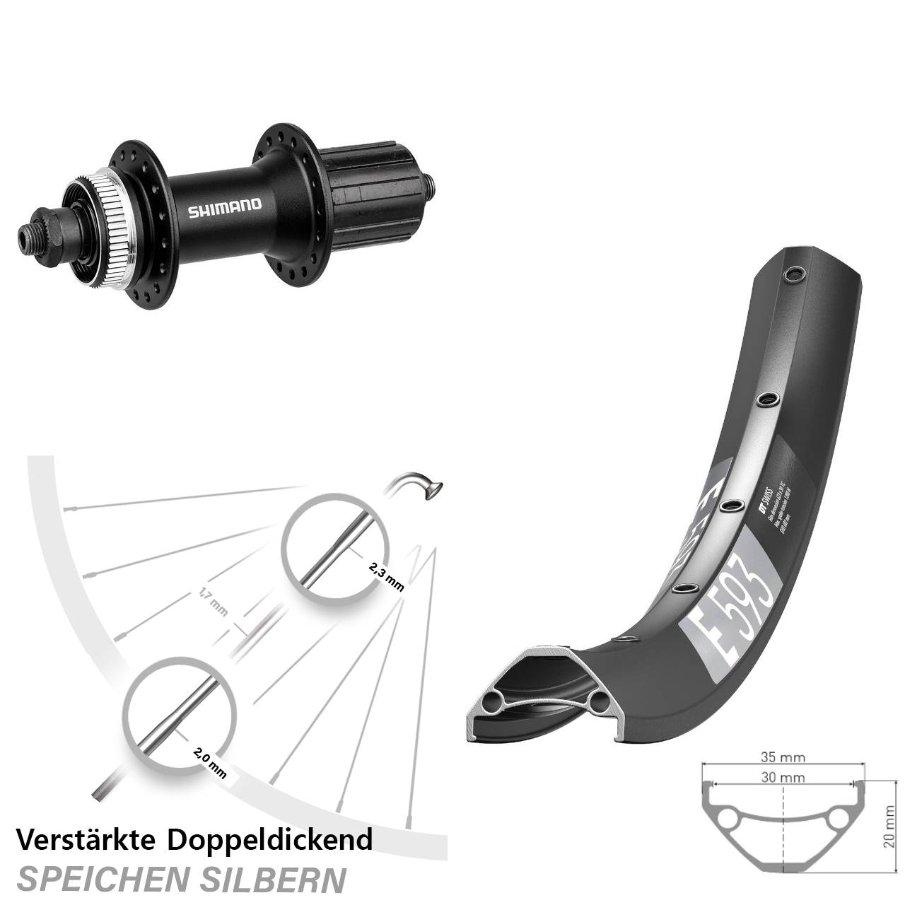 29 Zoll DT Swiss E 593 Shimano FH-M4050 Disc Hinterrad QR 8-11 fach HG