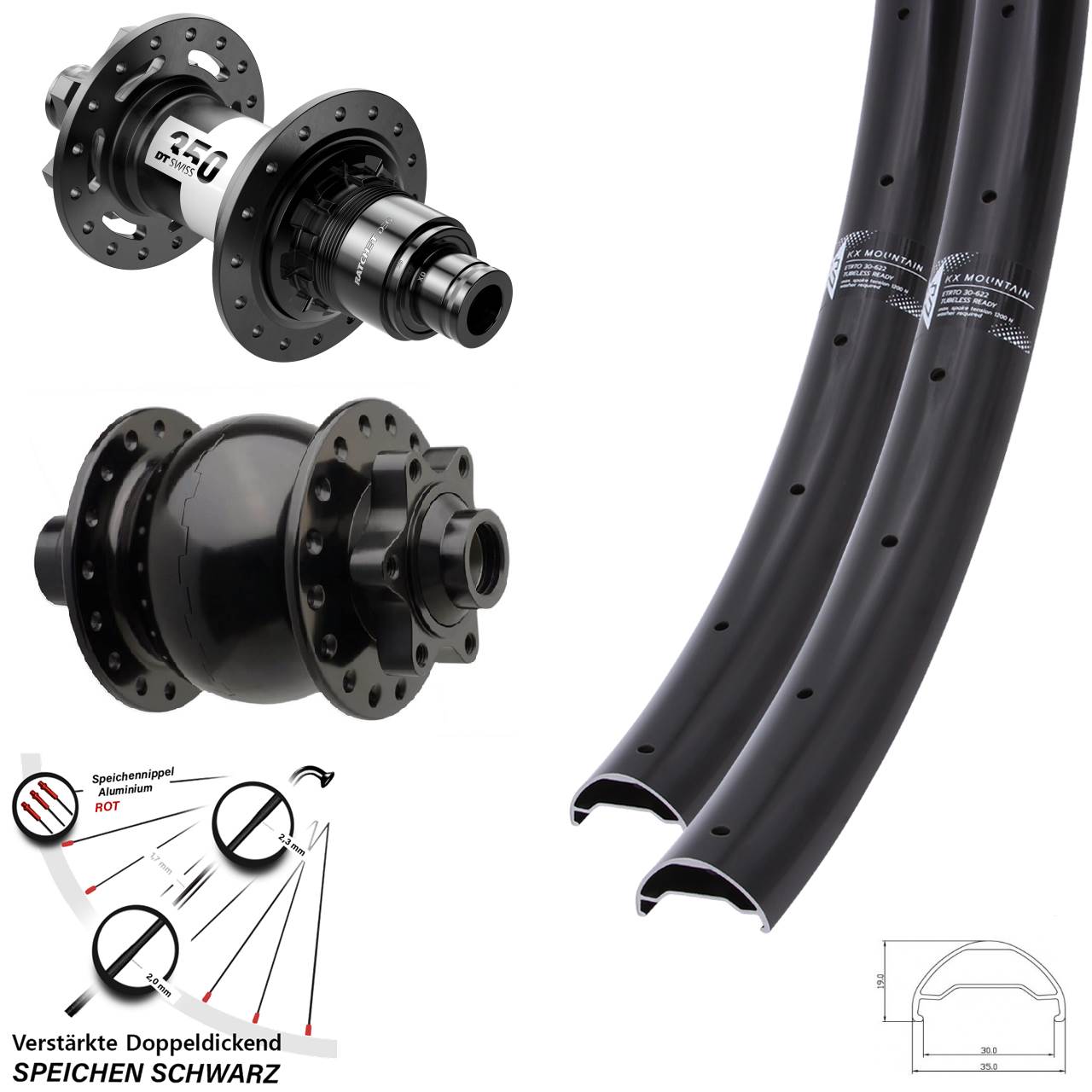 Disc Laufrad-Satz 15x110 12x148 29 Zoll KX Mountain TR DT Swiss 350 DEG72 SON 28 SRAM XD