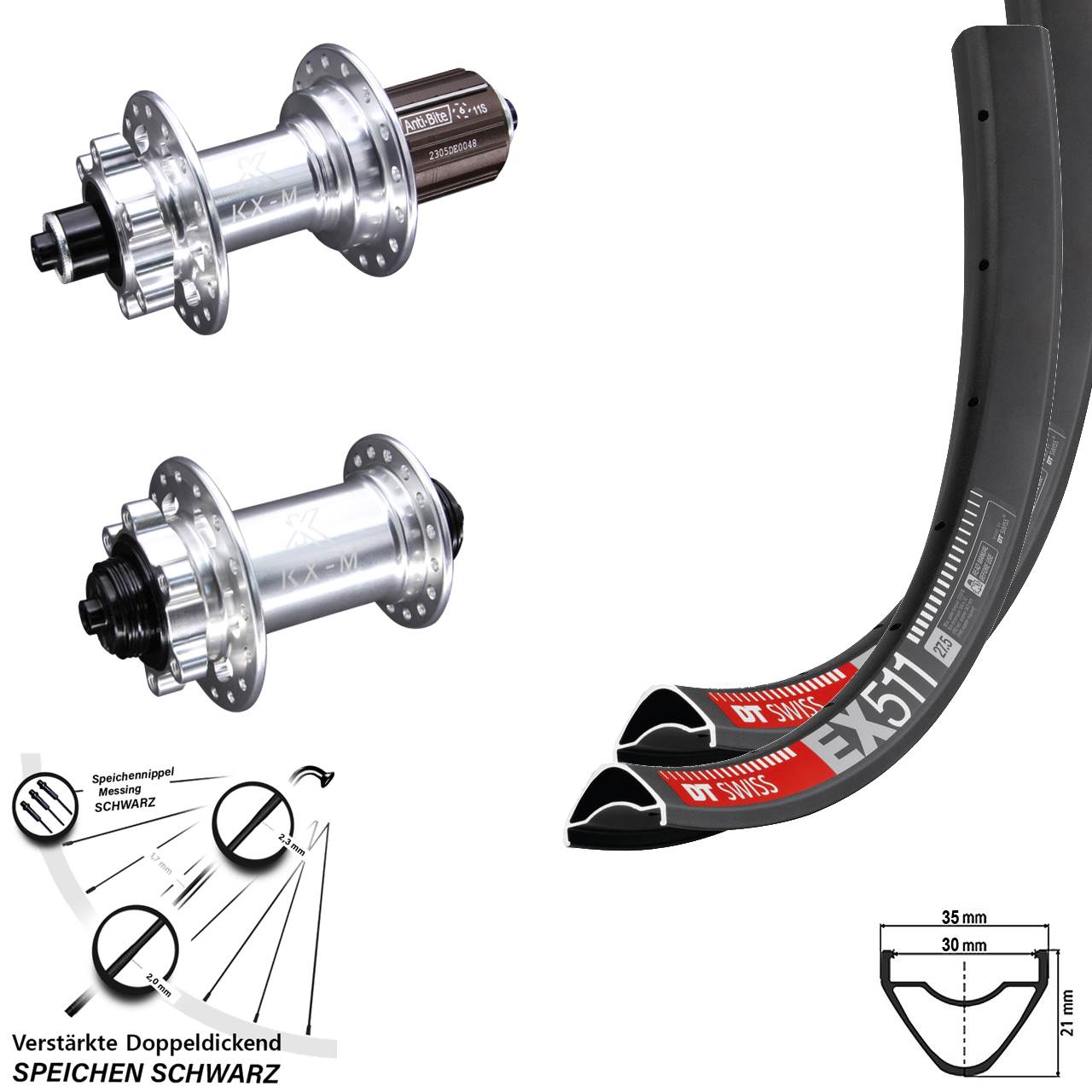 Disc Laufradsatz für Schnellspanner 27,5 Zoll DT Swiss EX511 KX-M 8-12 fach