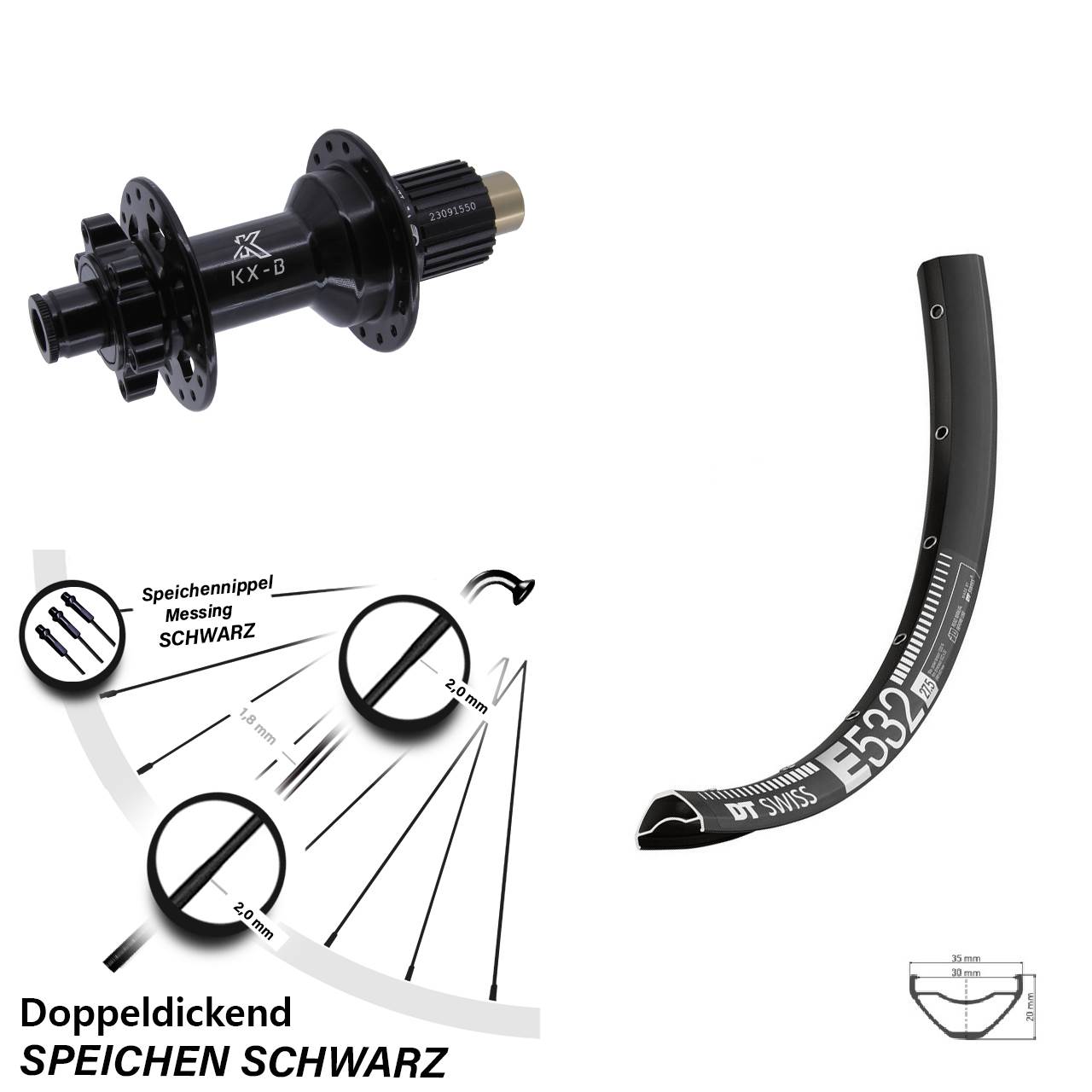 27,5 Zoll Hinterrad DT Swiss E 532 KX-B 6-Loch Micro Spline 12x148