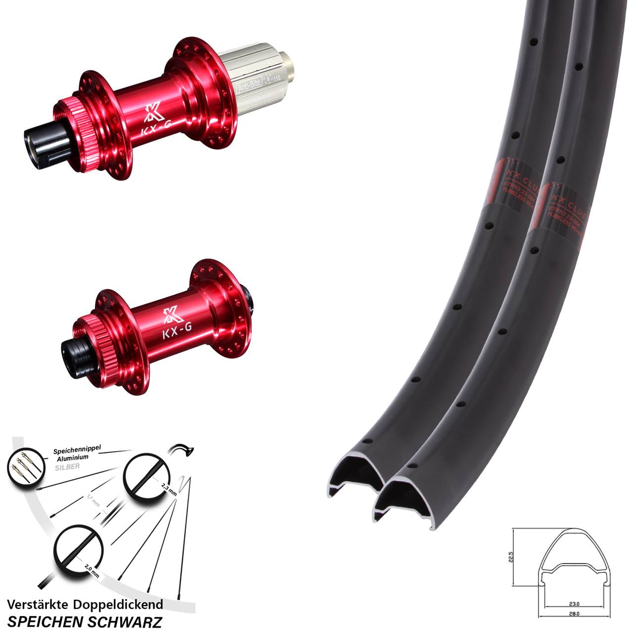 Laufradsatz Centerlock 15x100 12x142 28-29 Zoll KX-G Clue rot 8-12 fach HG