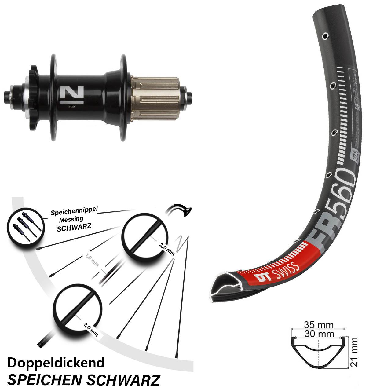 Laufrad 26 Zoll DT Swiss FR 560 Disc Novatec D042SB schwarz 8-11 fach HG