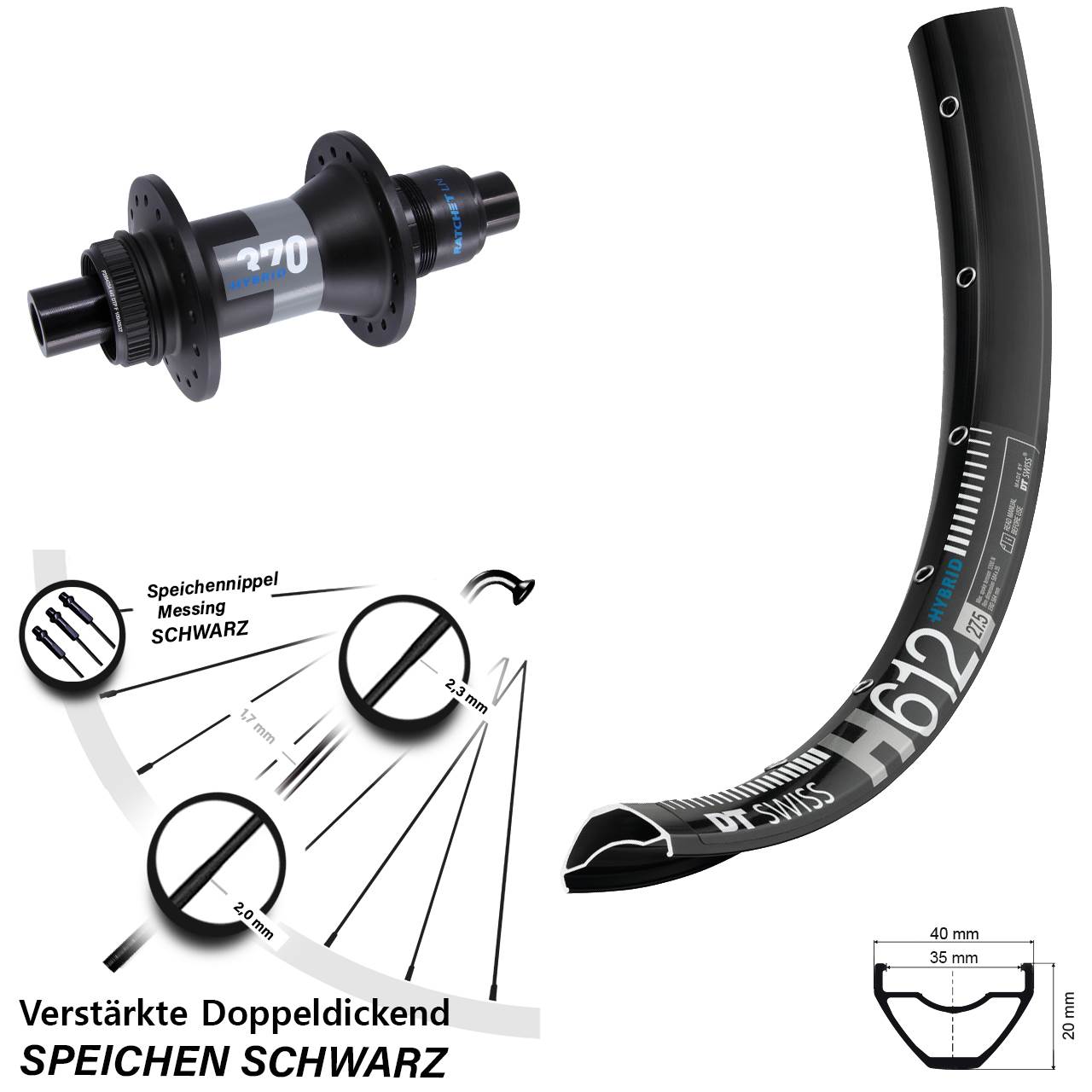 Centerlock Hinterrad 27,5 Zoll DT Swiss H612-370 Hybrid XD 12x148