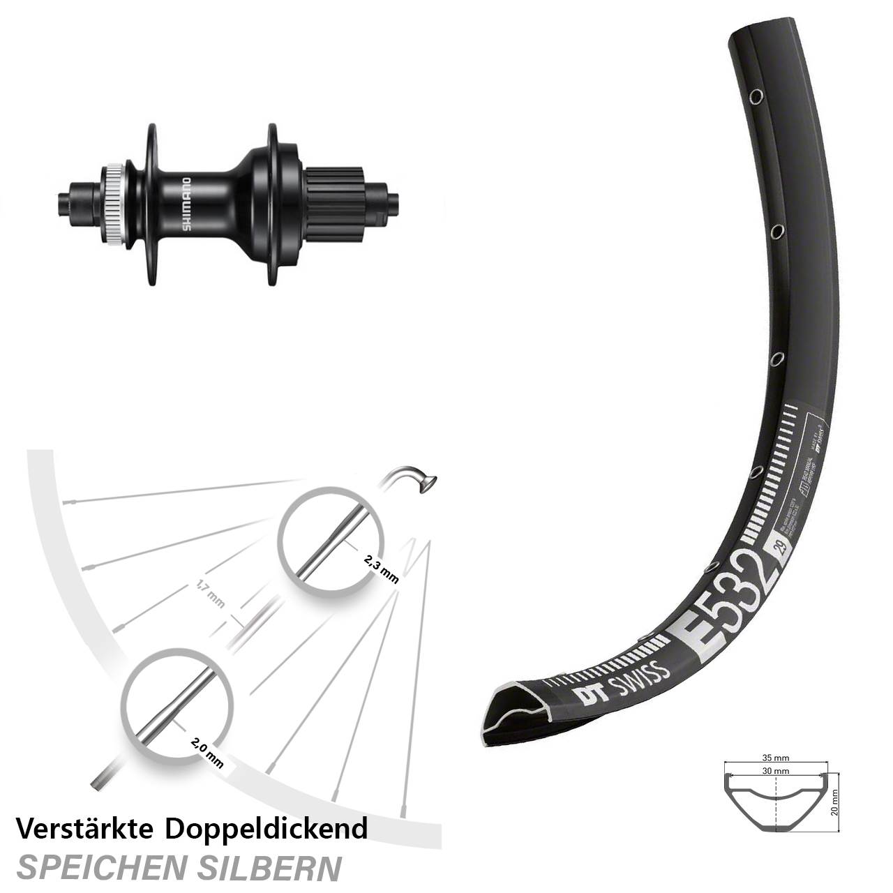 DT Swiss E 532 Shimano MT500 29 Zoll Centerlock Hinterrad für Schnellspanner Micro Spline