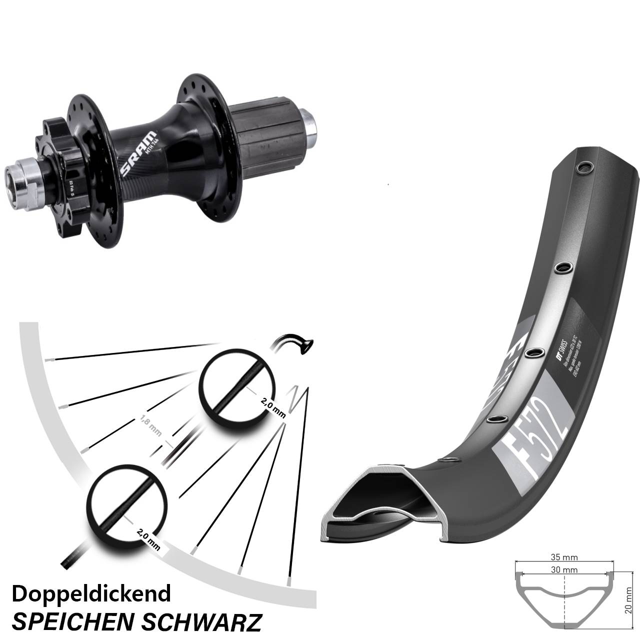 6-Loch Hinterrad 12x148 29 Zoll DT Swiss F572 Sram 746 8-11 fach