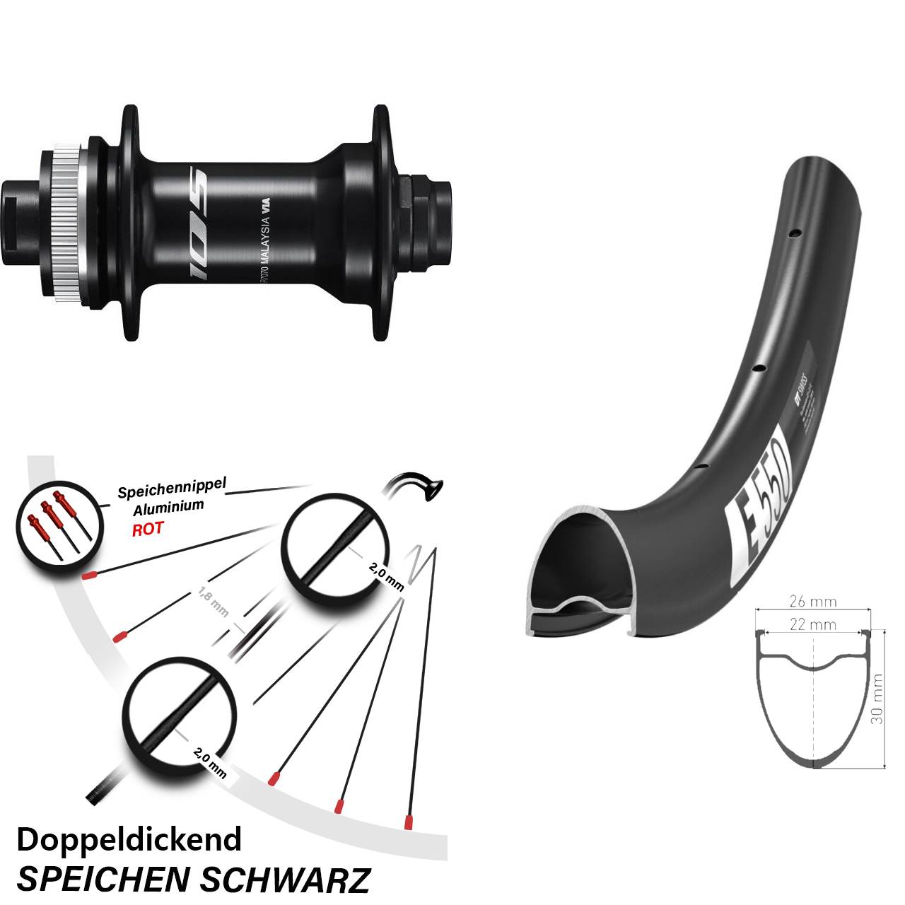 28 Zoll DT Swiss E550 Shimano 105 HB-R7070 Disc Vorderrad 12x100