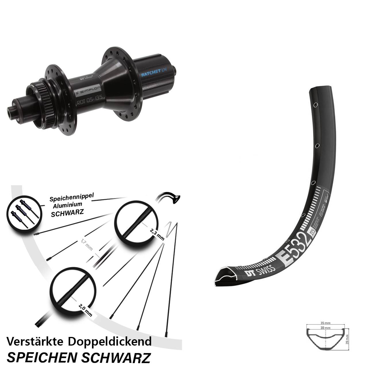 Centerlock Hinterrad 27,5 Zoll DT Swiss E532-370 Hybrid 8-11 fach HG für Schnellspanner