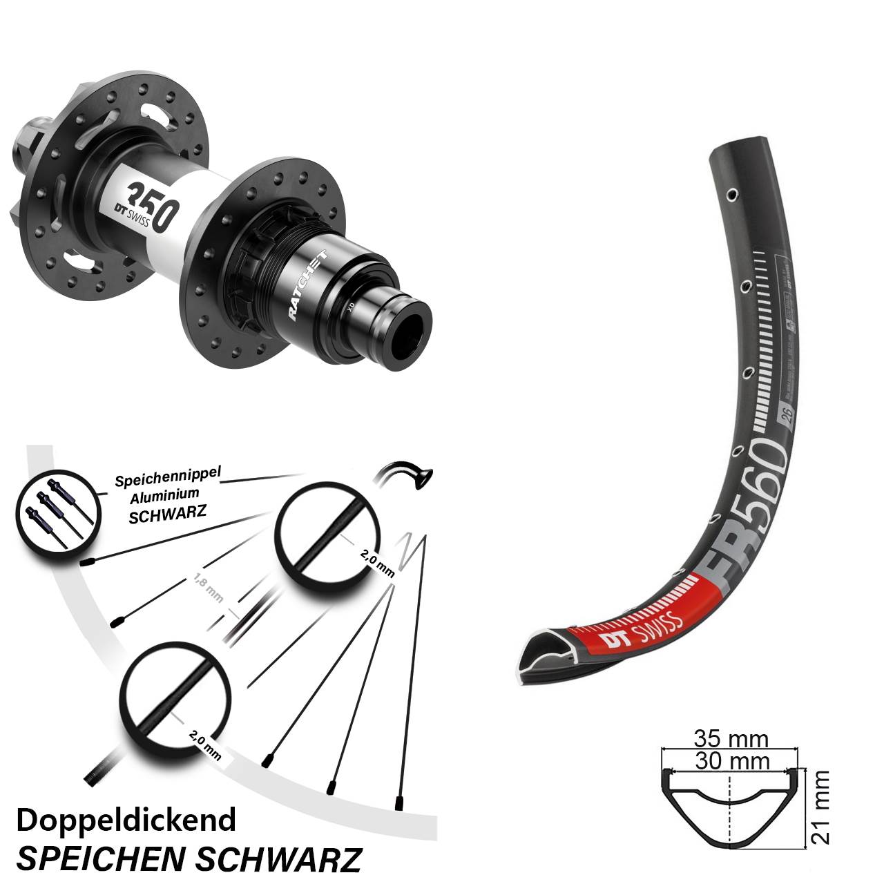 Disc Hinterrad 12x142 26 Zoll DT Swiss FR 560-350 XD