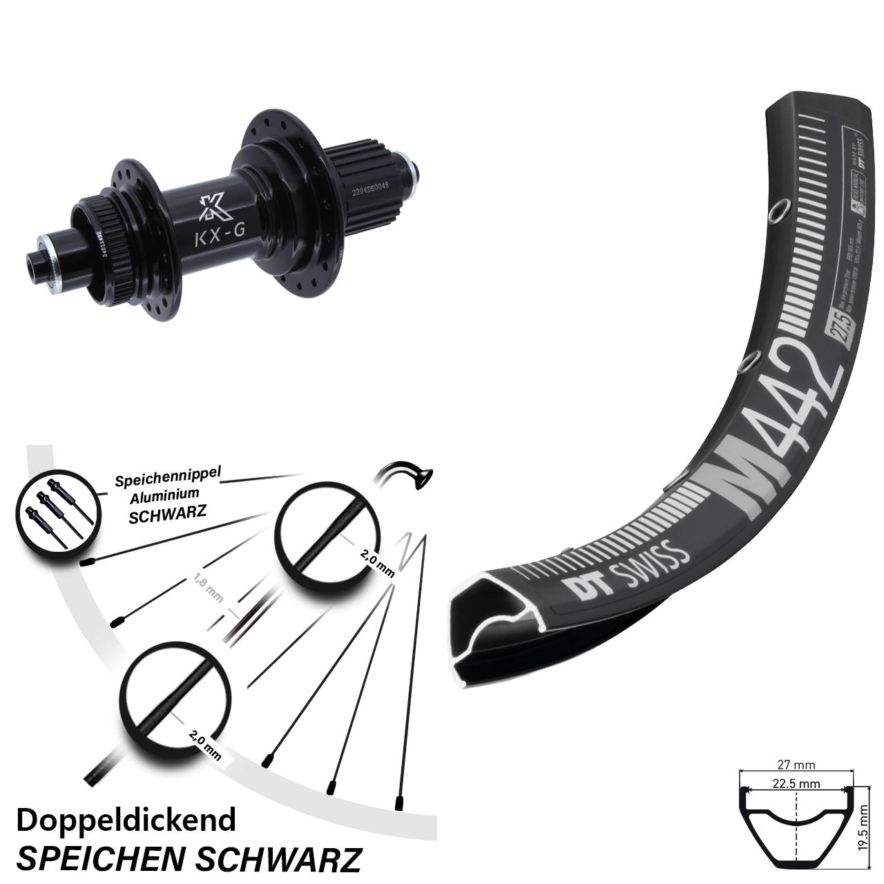 DT Swiss M 442 Disc KX-GS 28 Zoll Hinterrad Centerlock Micro Spline schwarz