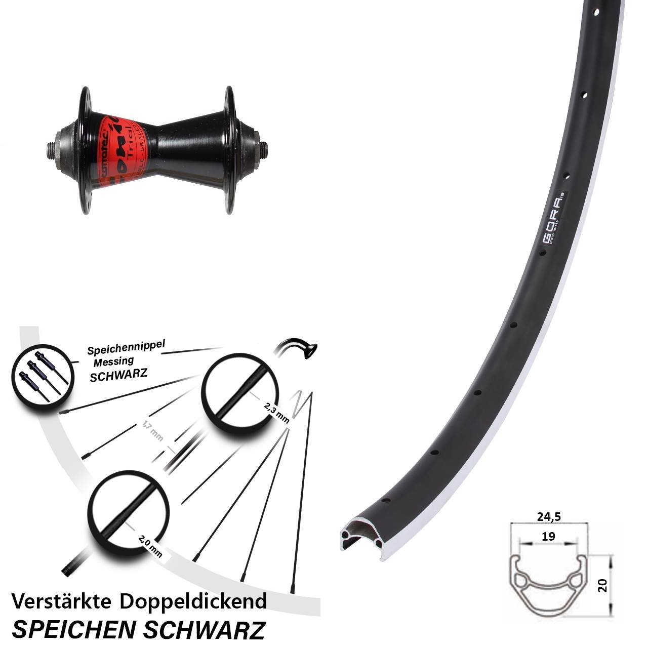 Vorderrad für Schnellspanner 26 Zoll Gora 19 Formula